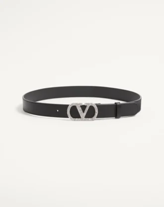 VLogo Signature Belt In Shiny Calfskin With Crystals 30 mm