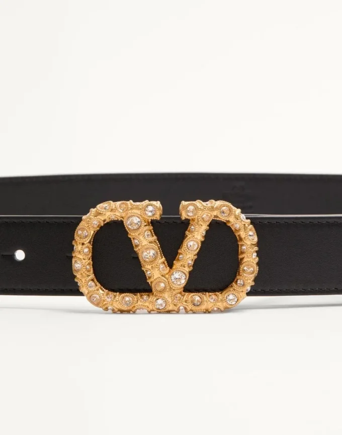 Vlogo Signature Belt In Shiny Calfskin With Crystals 30 Mm