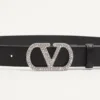 VLogo Signature Belt In Shiny Calfskin With Crystals 30 mm