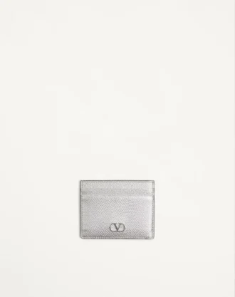 VLogo Signature Cardholder In Laminated Grainy Calfskin