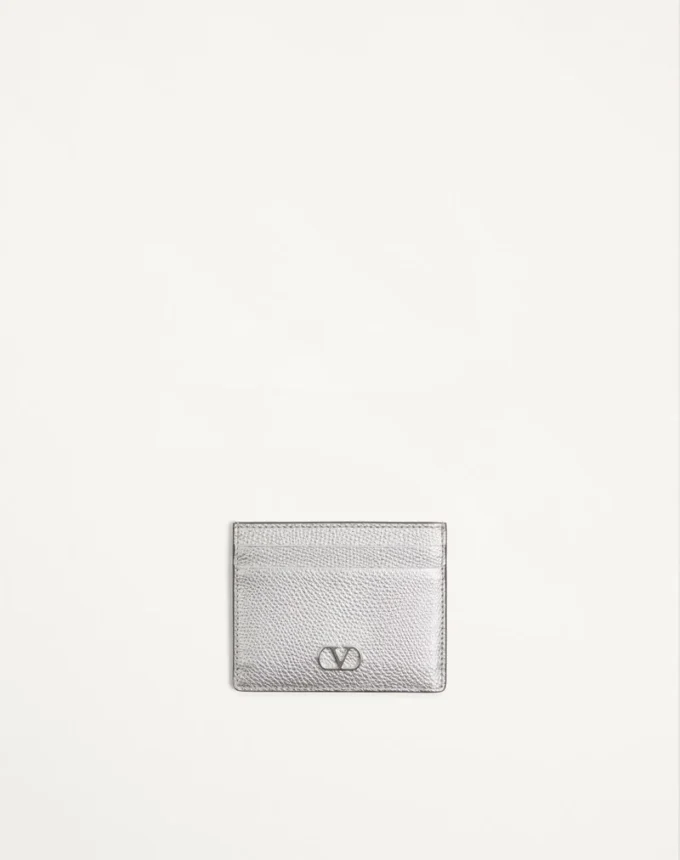 VLogo Signature Cardholder In Laminated Grainy Calfskin