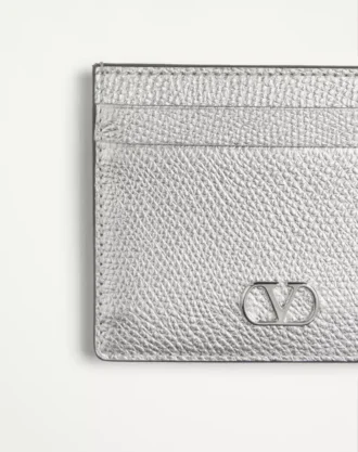 VLogo Signature Cardholder In Laminated Grainy Calfskin