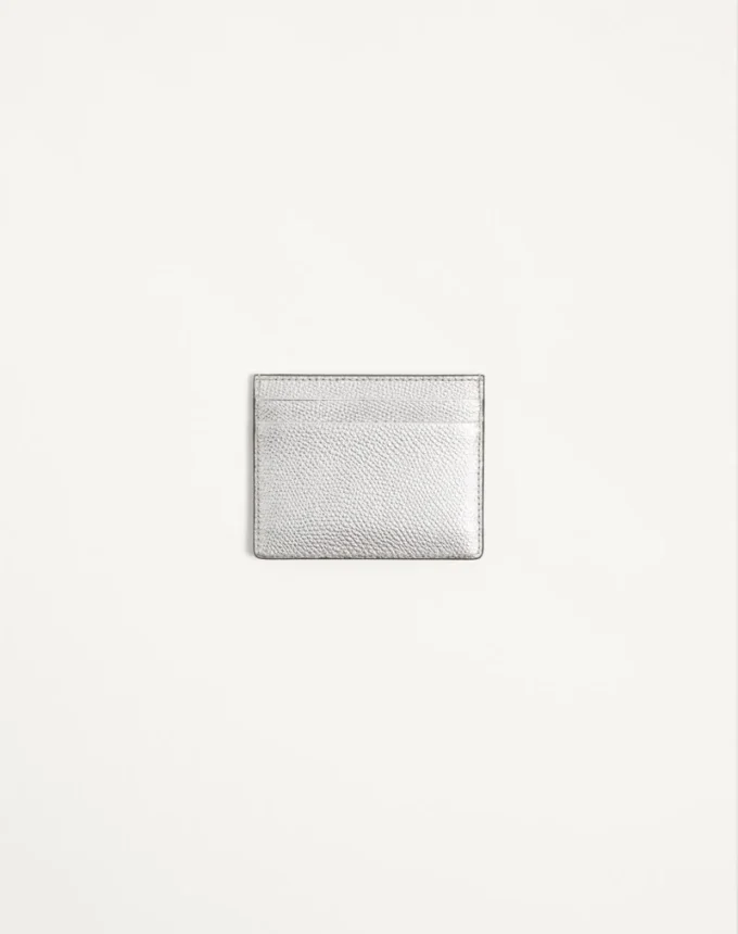 VLogo Signature Cardholder In Laminated Grainy Calfskin