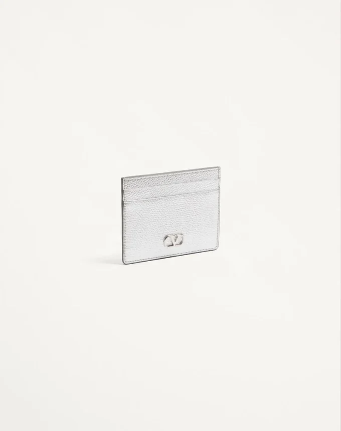 VLogo Signature Cardholder In Laminated Grainy Calfskin