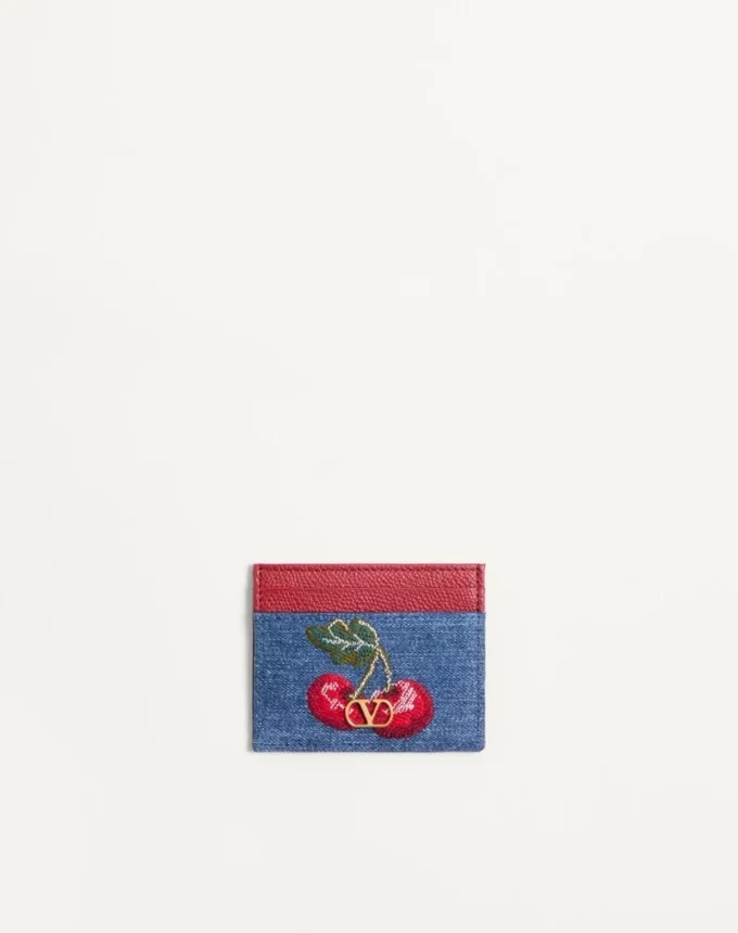Vlogo Signature Denim Cardholder With Cherryfic Embroidery
