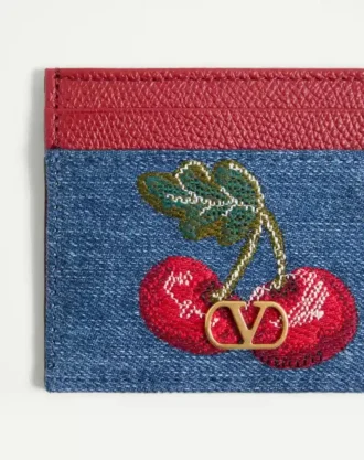 Vlogo Signature Denim Cardholder With Cherryfic Embroidery