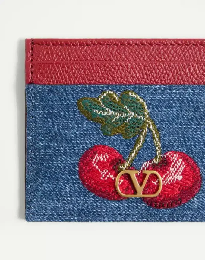Vlogo Signature Denim Cardholder With Cherryfic Embroidery