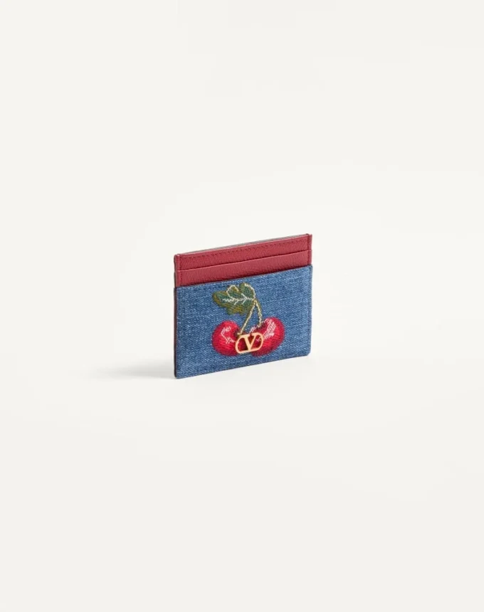 Vlogo Signature Denim Cardholder With Cherryfic Embroidery