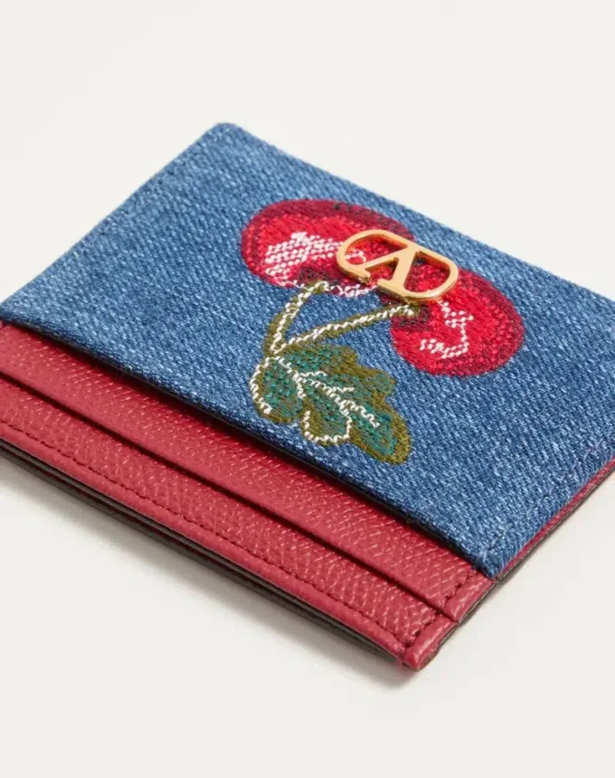 Vlogo Signature Denim Cardholder With Cherryfic Embroidery