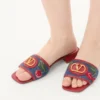 Vlogo Signature Denim Slide Sandal With Cherryfic Embroidery 20Mm Vlogo Signature Denim Slide Sandal With Cherryfic Embroidery 20Mm