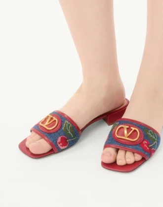 Vlogo Signature Denim Slide Sandal With Cherryfic Embroidery 20Mm