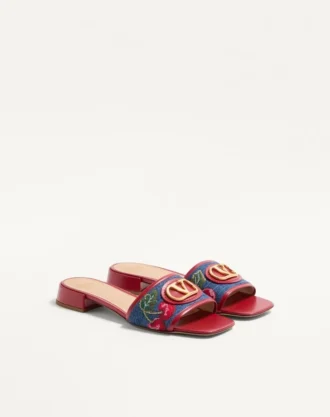 Vlogo Signature Denim Slide Sandal With Cherryfic Embroidery 20Mm