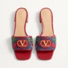 Vlogo Signature Denim Slide Sandal With Cherryfic Embroidery 20Mm Vlogo Signature Denim Slide Sandal With Cherryfic Embroidery 20Mm