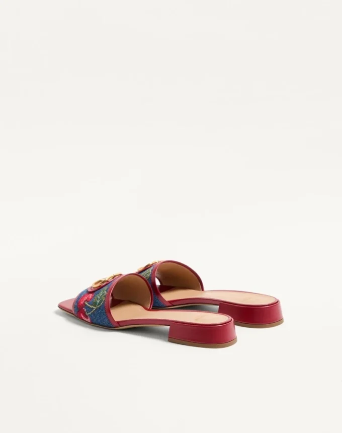 Vlogo Signature Denim Slide Sandal With Cherryfic Embroidery 20Mm Vlogo Signature Denim Slide Sandal With Cherryfic Embroidery 20Mm