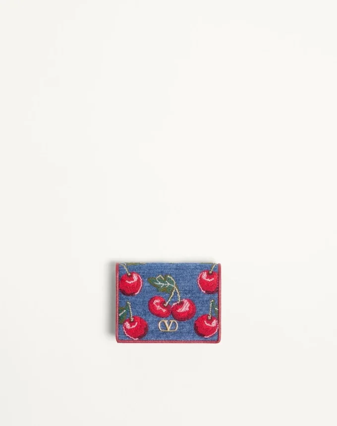 Vlogo Signature Denim Wallet With Cherryfic Embroidery