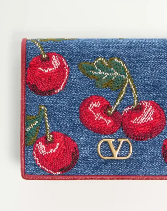 Vlogo Signature Denim Wallet With Cherryfic Embroidery