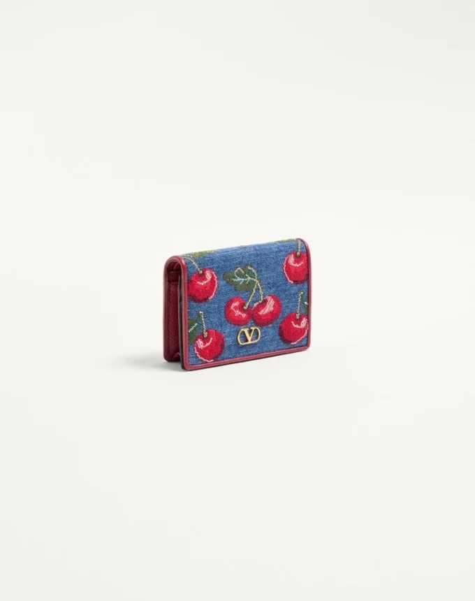 Vlogo Signature Denim Wallet With Cherryfic Embroidery