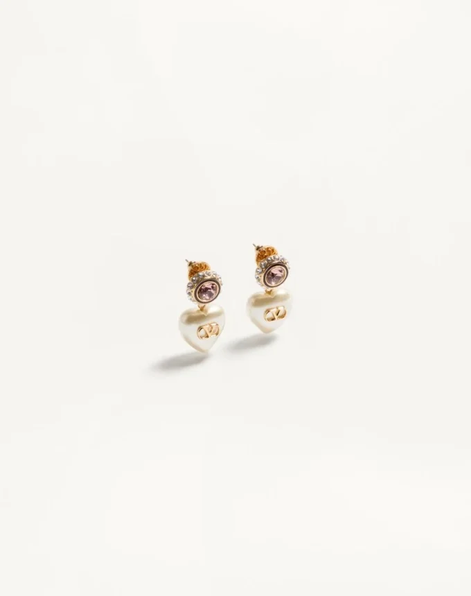 VLogo Signature Earrings In Metal, Enamel, Pearls And Crystals