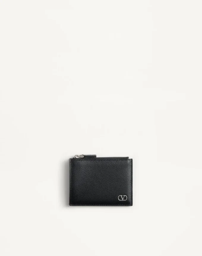 Vlogo Signature Grainy Calfskin Card Holder