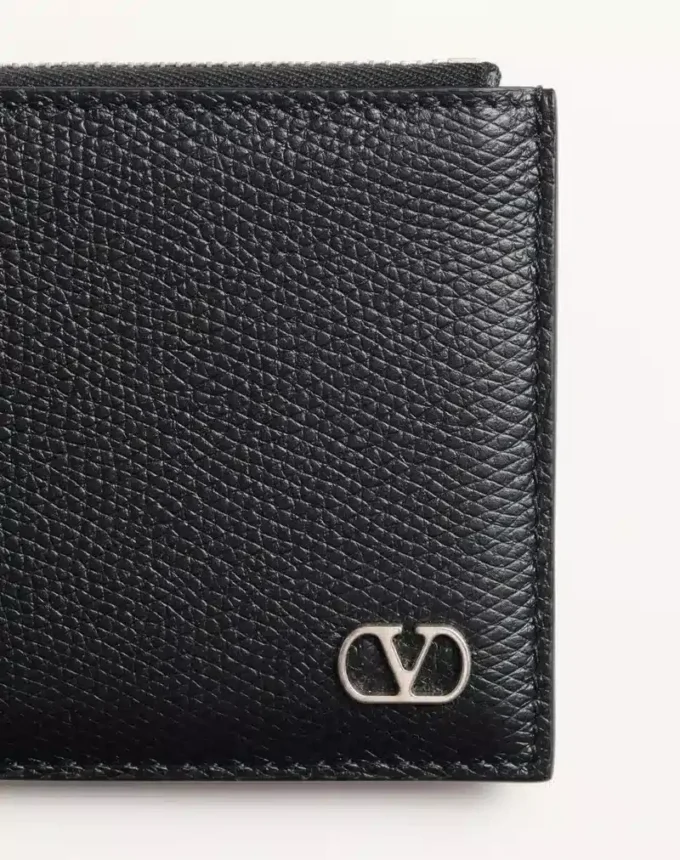 Vlogo Signature Grainy Calfskin Card Holder