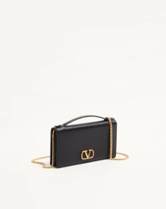 VLogo Signature Grainy Calfskin Wallet With Chain