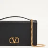 VLogo Signature Grainy Calfskin Wallet With Chain