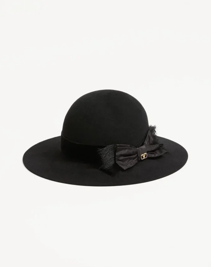Vlogo Signature Hat in Lapin Fabric and Velvet with Taffetas Bow