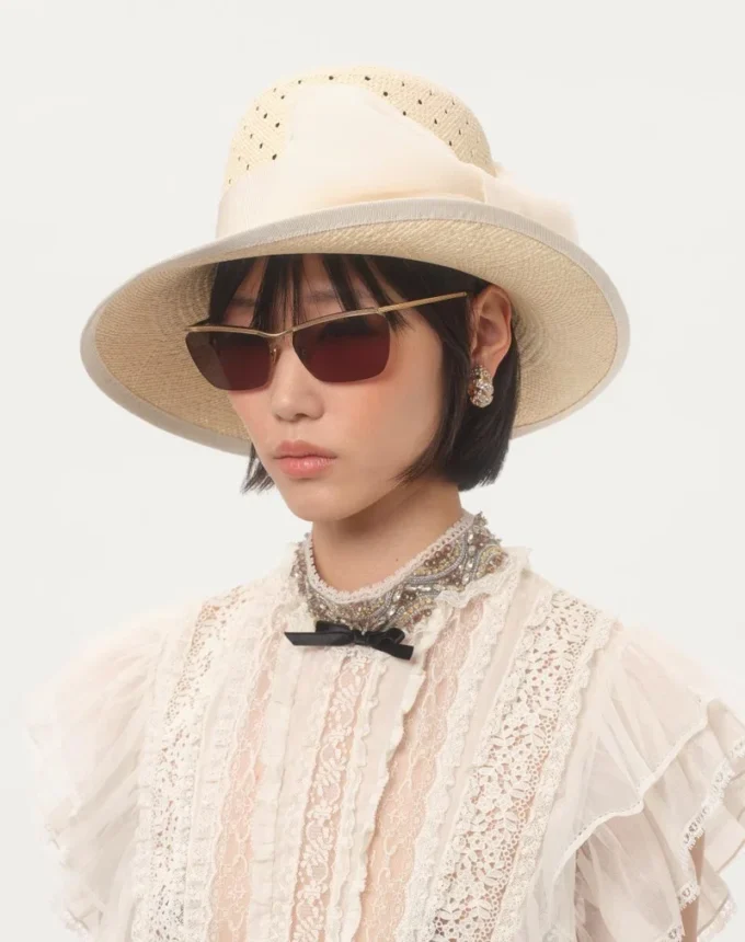 Vlogo Signature Hat In Perforated Panama With Organza Bow Vlogo Signature Hat In Perforated Panama With Organza Bow
