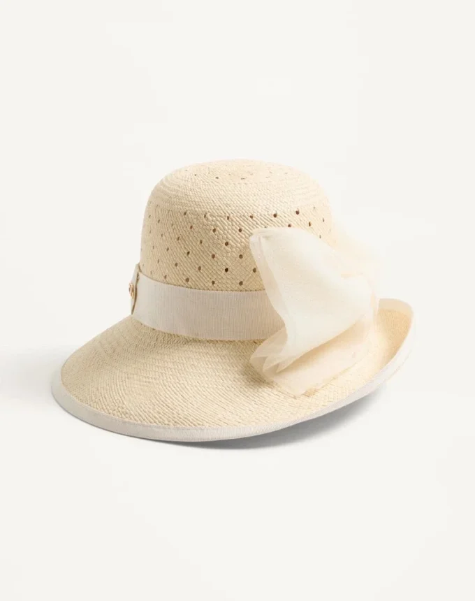 Vlogo Signature Hat In Perforated Panama With Organza Bow Vlogo Signature Hat In Perforated Panama With Organza Bow