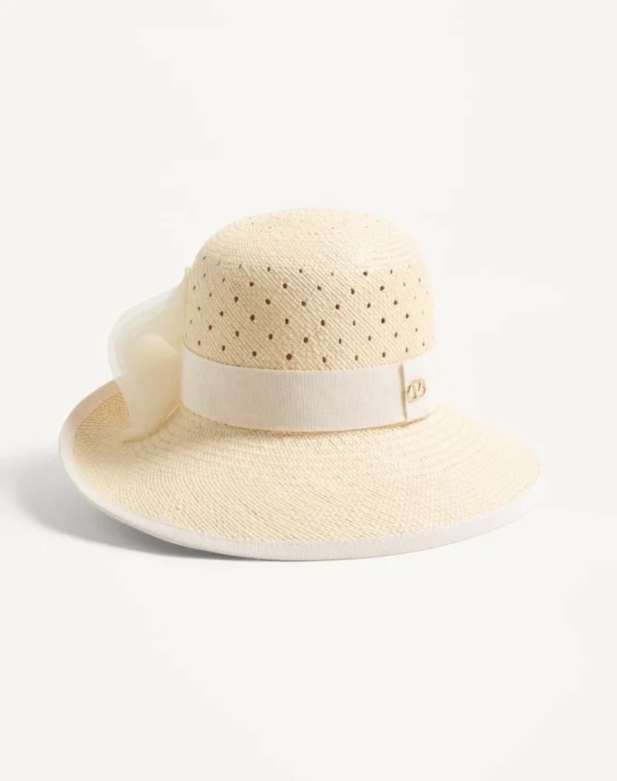 Vlogo Signature Hat In Perforated Panama With Organza Bow Vlogo Signature Hat In Perforated Panama With Organza Bow