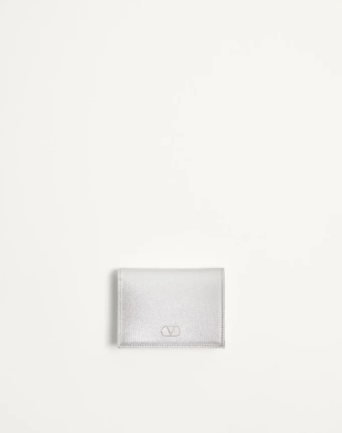 VLogo Signature Laminated Grainy Calfskin Wallet