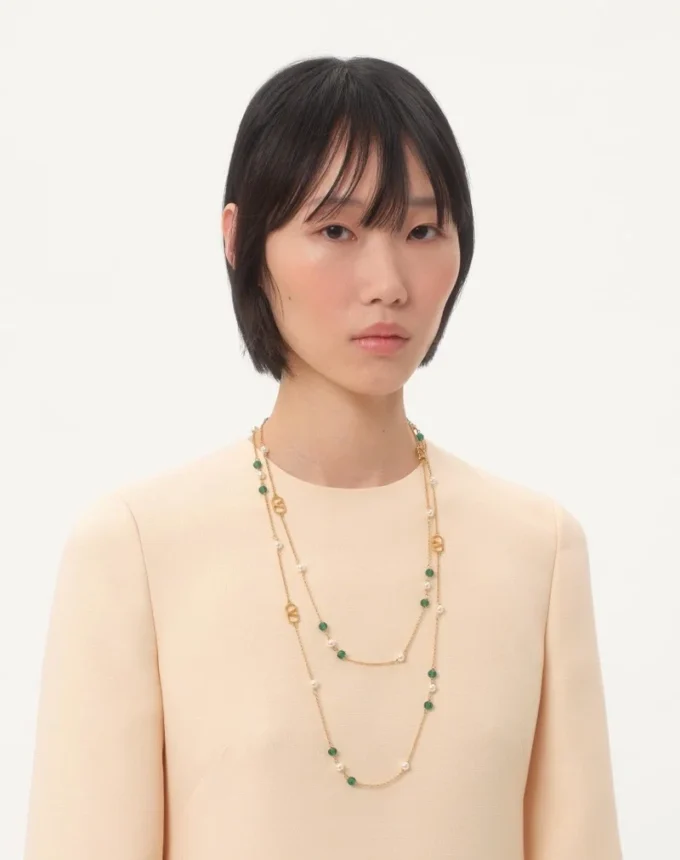 Vlogo Signature Long Necklace In Metal, Pearls And Knurled Glass Vlogo Signature Long Necklace In Metal, Pearls And Knurled Glass