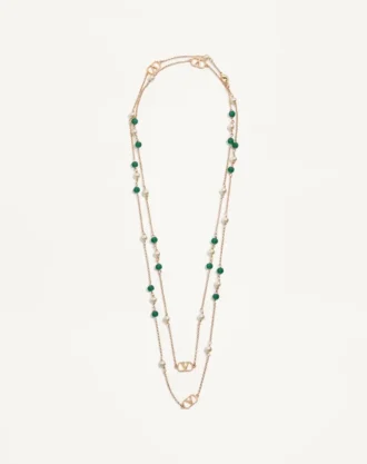 Vlogo Signature Long Necklace In Metal, Pearls And Knurled Glass