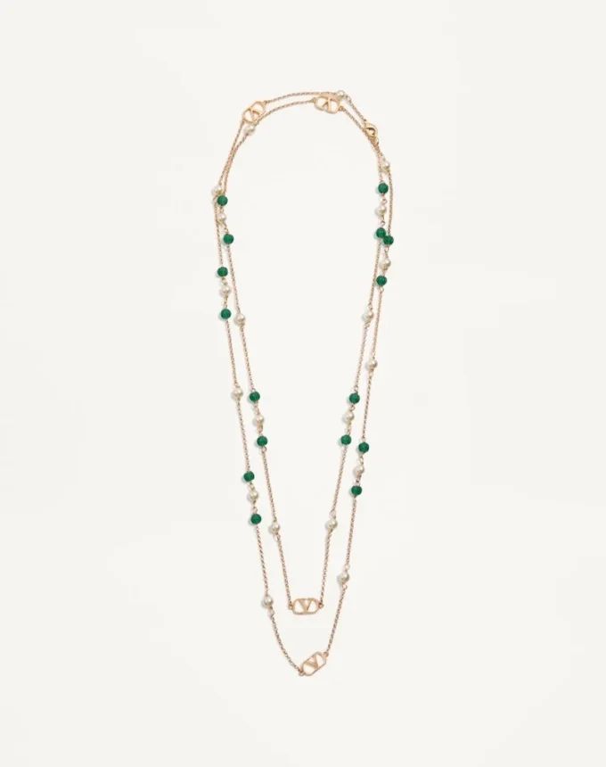 Vlogo Signature Long Necklace In Metal, Pearls And Knurled Glass Vlogo Signature Long Necklace In Metal, Pearls And Knurled Glass
