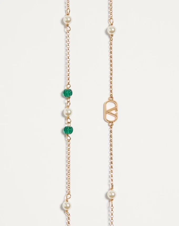 Vlogo Signature Long Necklace In Metal, Pearls And Knurled Glass Vlogo Signature Long Necklace In Metal, Pearls And Knurled Glass