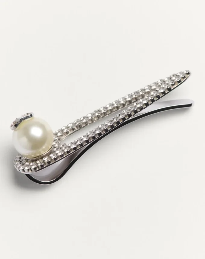 Vlogo Signature Metal Tie Clip With Swarovski® Crystals And Pearl Vlogo Signature Metal Tie Clip With Swarovski® Crystals And Pearl