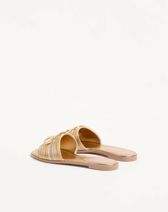 Vlogo Signature Metallic Leather Slide Sandal With Cornely Embroidery