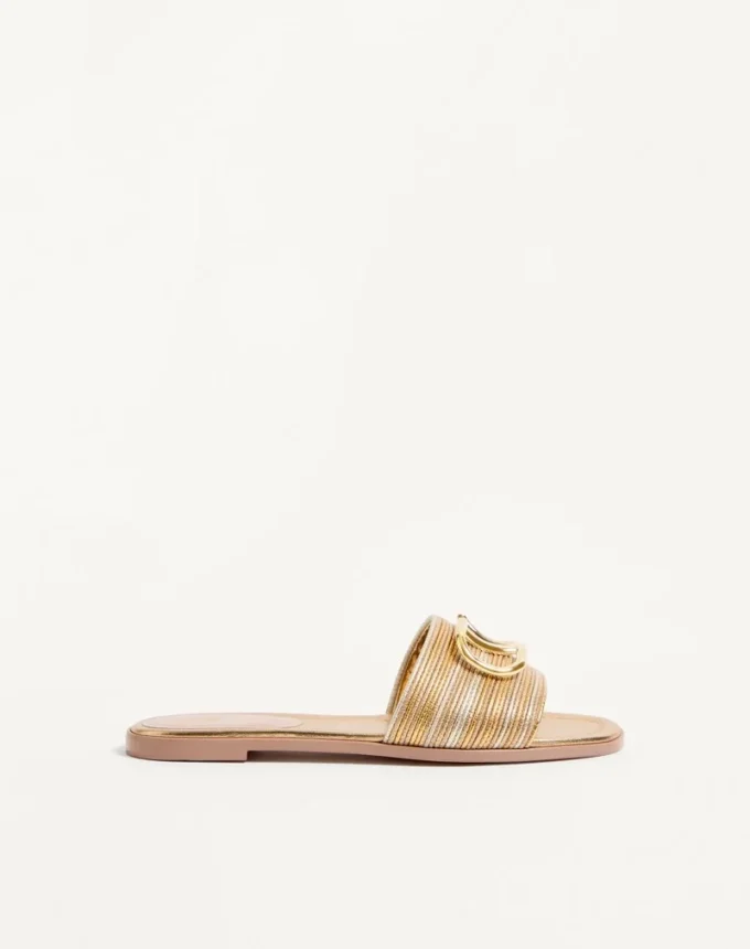 Vlogo Signature Metallic Leather Slide Sandal With Cornely Embroidery