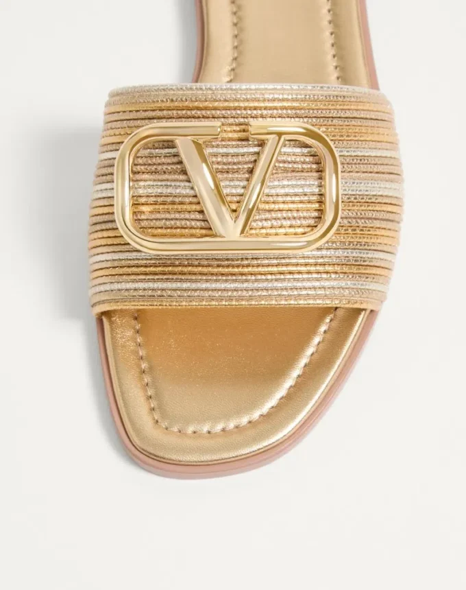 Vlogo Signature Metallic Leather Slide Sandal With Cornely Embroidery