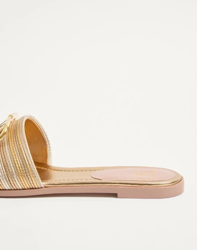 Vlogo Signature Metallic Leather Slide Sandal With Cornely Embroidery