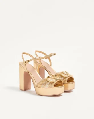 VLogo Signature Metallic Platform Sandal with Cornely Embroidery 115mm