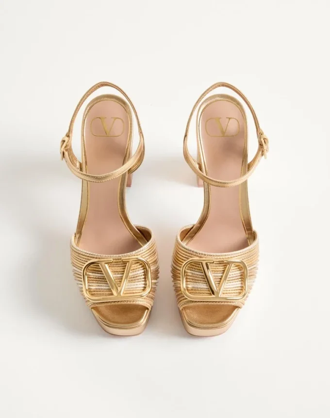 VLogo Signature Metallic Platform Sandal with Cornely Embroidery 115mm VLogo Signature Metallic Platform Sandal with Cornely Embroidery 115mm
