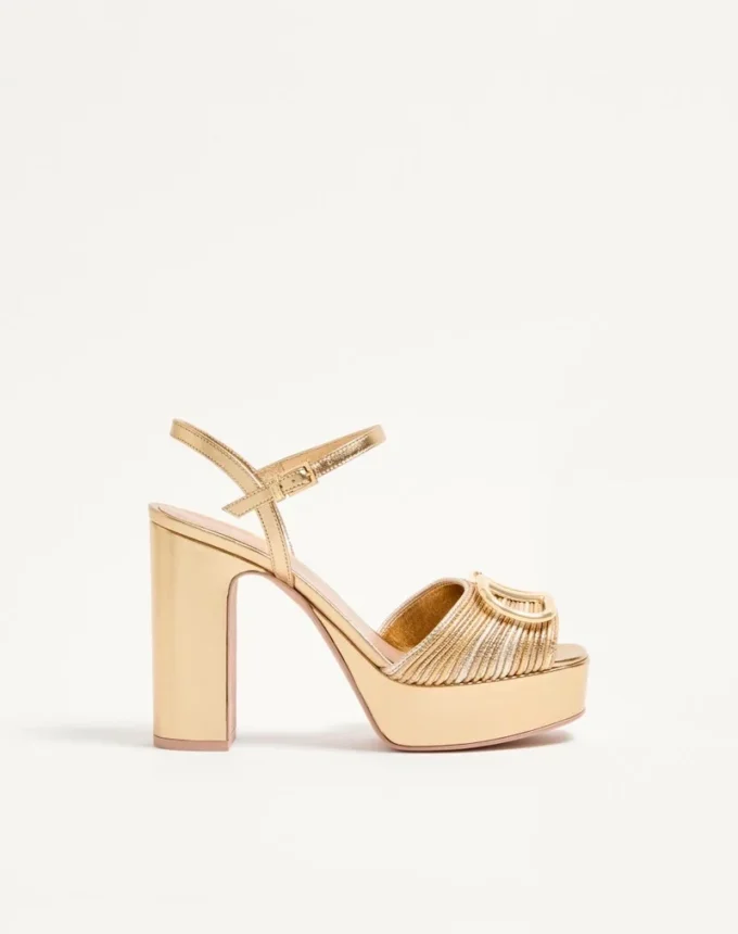 VLogo Signature Metallic Platform Sandal with Cornely Embroidery 115mm VLogo Signature Metallic Platform Sandal with Cornely Embroidery 115mm