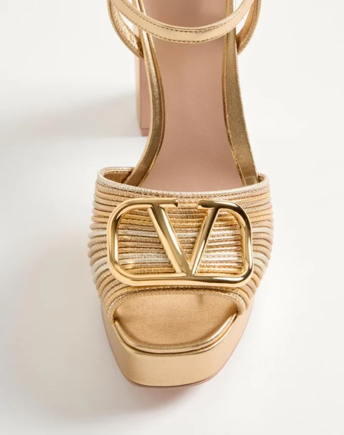 VLogo Signature Metallic Platform Sandal with Cornely Embroidery 115mm VLogo Signature Metallic Platform Sandal with Cornely Embroidery 115mm