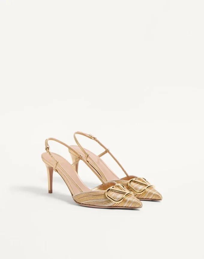 Vlogo Signature Metallic Slingback Pumps With Cornely Embroidery 80Mm Vlogo Signature Metallic Slingback Pumps With Cornely Embroidery 80Mm