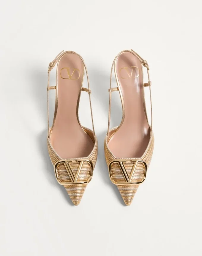 Vlogo Signature Metallic Slingback Pumps With Cornely Embroidery 80Mm Vlogo Signature Metallic Slingback Pumps With Cornely Embroidery 80Mm
