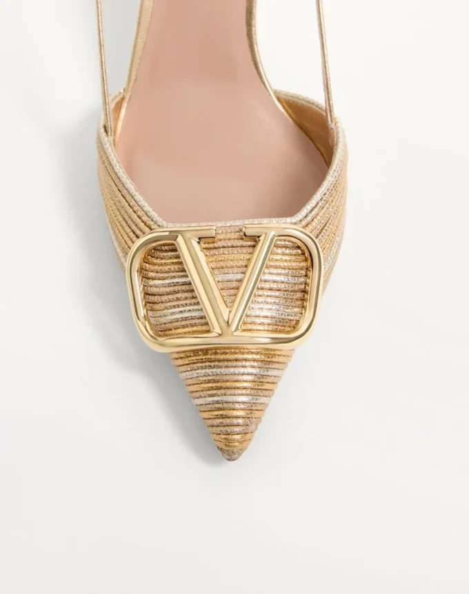 Vlogo Signature Metallic Slingback Pumps With Cornely Embroidery 80Mm Vlogo Signature Metallic Slingback Pumps With Cornely Embroidery 80Mm