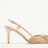 Vlogo Signature Metallic Slingback Pumps With Cornely Embroidery 80Mm Vlogo Signature Metallic Slingback Pumps With Cornely Embroidery 80Mm