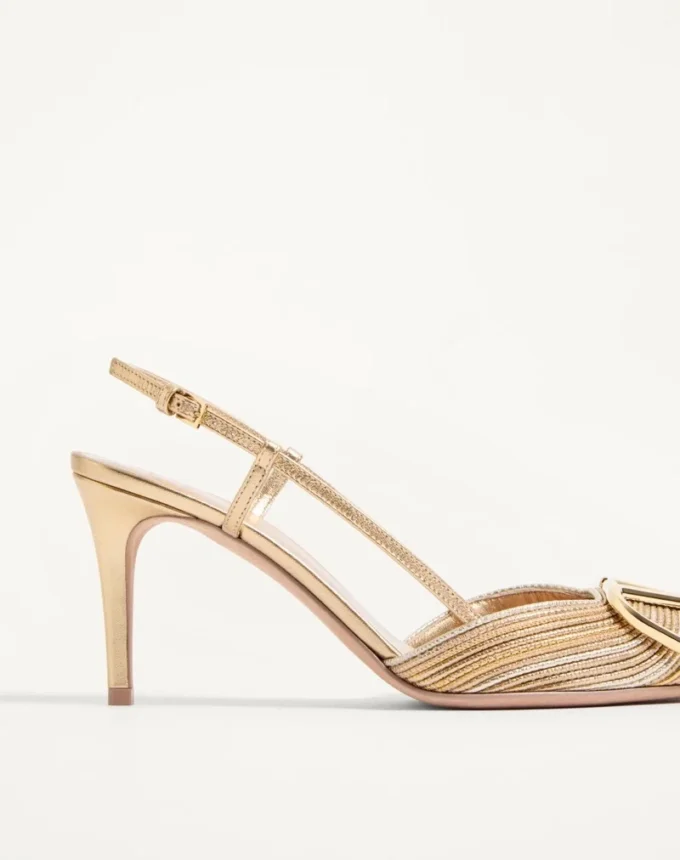 Vlogo Signature Metallic Slingback Pumps With Cornely Embroidery 80Mm Vlogo Signature Metallic Slingback Pumps With Cornely Embroidery 80Mm
