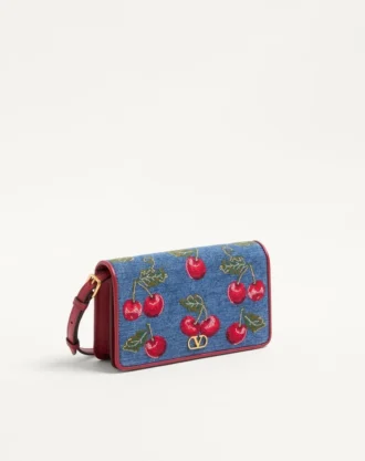 Vlogo Signature Mini Denim Shoulder Bag With Cherryfic Embroidery